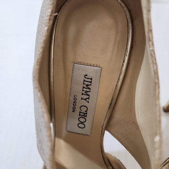 Jimmy Choo Women Shoes Gold Glitter Peep Toe Platform Heels EU 39 US 9 - Picture 7 of 10